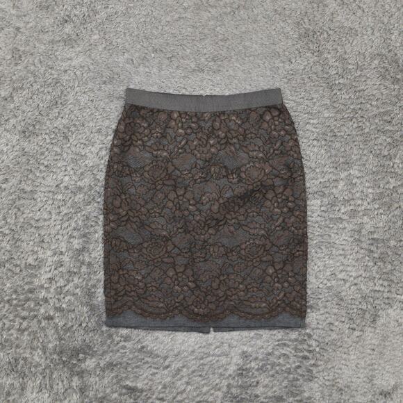 Loft Women's Size 4 Straight & Pencil Skirt Brown Nylon Zip Floral - Picture 2 of 8